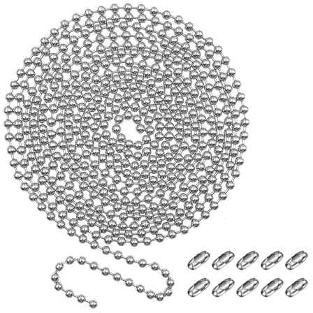 JZK 3m / 9.8ft 4.5mm catena a sfere cromate con 10 connettori, sostituzione del cordino della catena per tapparelle in metallo argentato, catena di trazione con perline per tapparelle