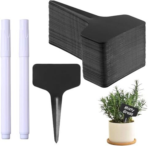 120 Piezas Etiquetas de Plantas de Plástico, Letreros de Plástico Negro Etiquetar Etiquetas para Plantas - Etiquetas para Plantas de con 2 rotuladores de Tiza Blanca, para jardín y Huerto
