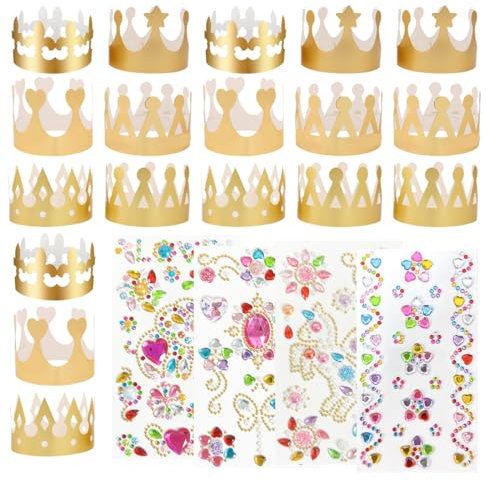 BCHKO 12 Pezzi Corone di Carta, Corone di Compleanno, Fai da Te per Feste di Compleanno per Bambini con Gemme Adesive e Adesivi per Bambini e Adulti (Oro)