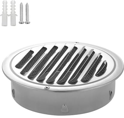 Wall Vent Cap, Flat Ducting, Flat Ducting Ventilation Air Vent, 304 Stainless Steel Wall Vent Hood, with Built-in Screen Mesh, Used in Areas Such As Kitchen Canteens Etc.,Silver-67mm