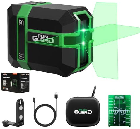 Funguard Green Laser Level Type-C Rechargeable Self Leveling Cross Laser Line Waterproof with Pulse Mode, 360°Magnetic Bracket for Outdoor Construction Home Decoration DIY etc.