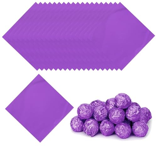 PATIKIL 200 Stück Folie Papier Wrapper, 10x10cm Aluminiumfolie Bonbonpapier, Schokolade Verpackungen für Bonbonpapier Ostern, Süßigkeiten und Pralinen Bonbonsdekoration, Lila