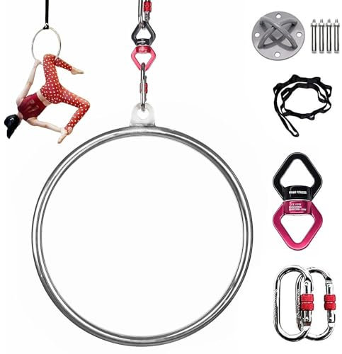 WJFTODAY Aerial Hoop, Aerial Ring Set Vollständig auf Festigkeit geprüft, Aerial Yoga-Ausuf Festigkeit geprüft, Aerial Yoga-Ausrüstung aus Edelstahl für Tanzstudios, Aerial Fitness, Durchmesser 85 cm