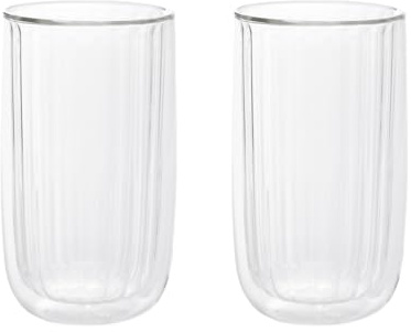 HOMLA CEMBRA GROOVE Doppelwandige Trinkgläser, 350 ml, 2er Set, Klare Rillenoptik