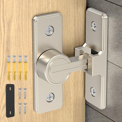 StickNGo Heavy Duty 90 Degree Barn Door Lock, Zinc Alloy Security Sliding Door Latch for Barn, Garden, Bathroom, Fence, Shed - Anti-Rust and Robust (Nickel-1 Pc)
