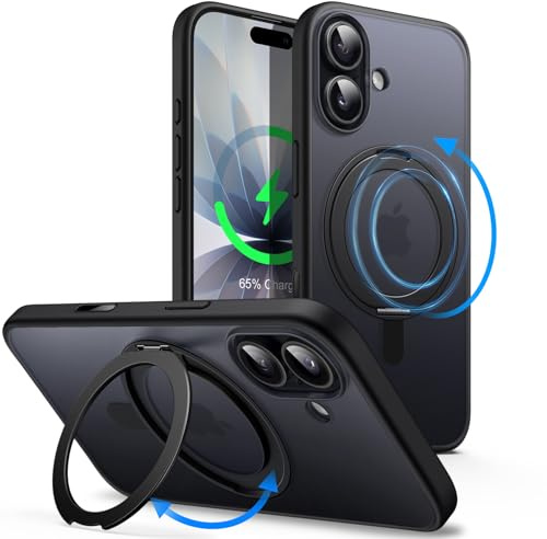 JETech Funda Anillo Giratorio 360 Grados para iPhone 17 6,3 Pulgadas con Botón Control Cámara, Compatible con MagSafe, Carcasa Slim Antigolpes con Soporte & Porta Anillos (Negro)