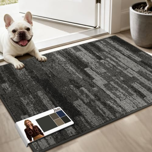 JSEI Fußmatte Innen, rutschfeste waschbare Schmutzfangmatte, 60x90cm Grau | Rutschfeste Fußmatte, Waschbare Schmutzfangmatte, TPR-Rücken, Für Eingang und Flur