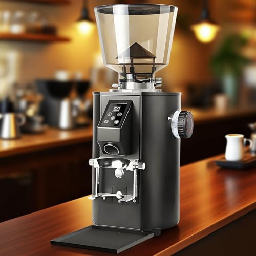 Moulin à Café électrique, Broyeur Cafe Grain à Meules Plates 350W avec 9 Réglages Précis/écran LED, Moulin à Expresso avec Réservoir à Grains De 450g / Double Dosage Black