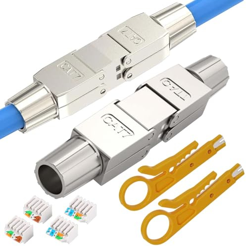 Leikurvo Netzwerkkabel Verbinder Cat 7, 2 Stück RJ45 Stecker Werkzeuglos, Kupplung Adapter Verlängerung Lan Kabel Netzwerkstecker RJ45 Cat 7 für LAN Verlegekabel Ethernet Installationskabel
