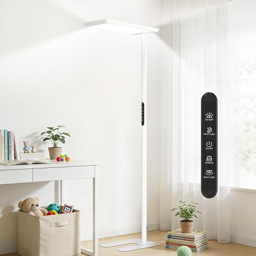LES FLEURS LED Büro Stehlampe, 196cm Vollspektrum-Leseleuchte mit Augenschutz, 100W dimmbare Stehleuchte mit 10100lm tageslichtlampe für Wohnzimmer, Schlafzimmer, Arbeitszimmer und Büro