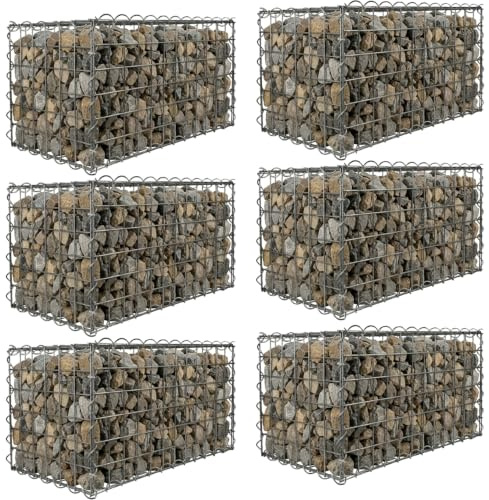 Woodside Gabion Basket Garden Mesh Wire Cage Pack of 6 45 x 45 x 60cm Heavy Duty Galvanised Steel Stone Baskets for Garden Walls, Raised Beds, Seating Areas, Landscaping & Outdoor Projects