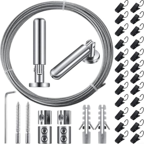Stahlseil Vorhangsystem 5m mit 24 Clips schwarz