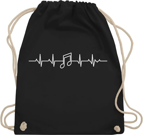 Turnbeutel Rucksack - Symbol und Zeichen Outfit - Herzschlag Musik Note EKG Linie I Herzlinie Geschenk Musikliebhaber - Unisize - Schwarz - beutel für musikschule noten stoffbeutel tasche festival