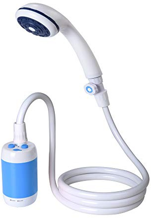 Laserbeak Ducha de Camping Exterior Ducha de Mano Ducha eléctrica, Ajuste de Agua, batería de 4800 mAh, Control de Flujo de Apagado y válvula (Azul)