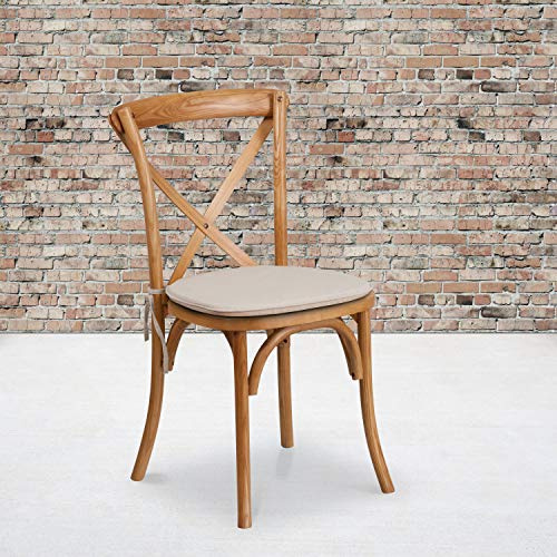 EMMA + OLIVER Stackable Oak Wood Cross Back Chair with Cushion
