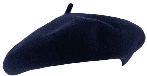 ZAKIRA Einfarbige Baskenmütze aus Wolle für Damen und Herren (Marineblau)