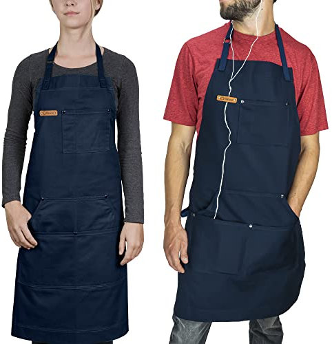 Chef Pomodoro Kochschürze für Männer und Damen - von Spitzenköchen empfohlen - Schürze für Küche, Grill, Restaurant (Dunkelblau)