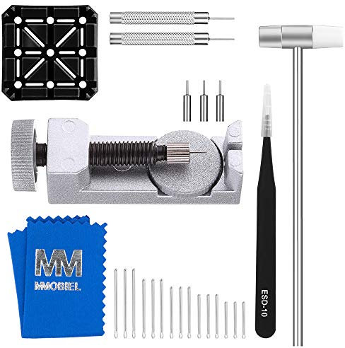 MMOBIEL Uhrmacherwerkzeug Uhren Armband Reparatur Set 24 in 1 Kit mit Ersatz-Pins Steckbolzen Halterung Doppelhammer