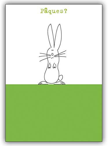 Kartenkaufrausch 16 Osterkarten: Grüne lustige Osterkarte mit fragendem Osterhasen, französisch: Pâques? • fröhliches Ostermotiv als hochwertige Oster Grüße im zum Osterfest als Geschenkkarten