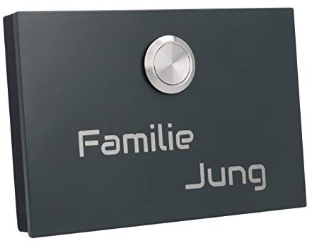 Jung-Edelstahl-Design Aufputz Edelstahl Türklingel pulverbeschichtet anthrazit London 2AG Klingelschild 8x12 cm Taster oben mit Gravur
