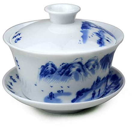 Liang baobao Gaiwan - Tasse à thé en porcelaine émaillée blanche - 255 g - Soupière chinoise - Bol à lèvres - Soucoupe - Paysage
