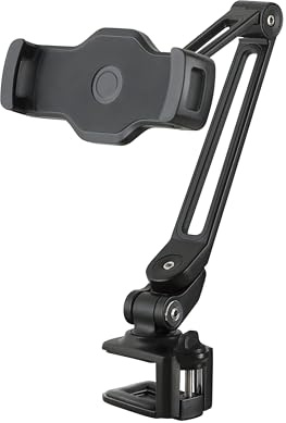 K&M 19805 Smartphone / Tablet-PC-Halter Schwarz, Kunststoff - Bis 13 Zoll - 360° drehbar - ideal für den Schreibtisch
