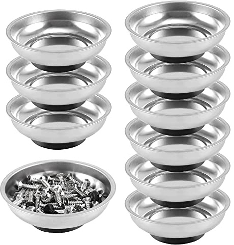 DIKNAAM 10 Packungen 7,6 cm Magnetschale, Edelstahl-Magnetschale, runde magnetische Teileablage für Stifte, Schrauben, Bolzen, Muttern, Kleinteile