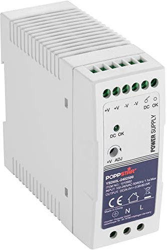 Poppstar Ultra-Slim Hutschienen-Netzteil P-60-24- 24V DC 2,5 A 60 W (DIN Rail Netzteil 24 V 2,5A / Trafo für Hutschienen) 40x100x92mm