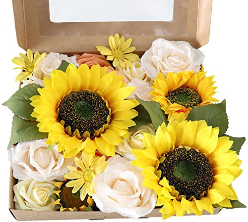 Fouriding Künstliche Blumen, Kunstblumen Gefälschte Combo DIY für Blumenarrangements, Blumensträuße, Hochzeitsdekoration,Zuhause Dekoration (Sonnenblume)