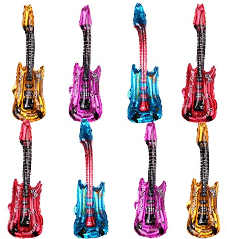 4 PCS Red Blue and Gold Guitar Foil Balloons for Stage Properties Parentchild Early Education Supplies Kids Birthday Party Decoration Props Musical Instrument Inflate Balloon Festival Concert