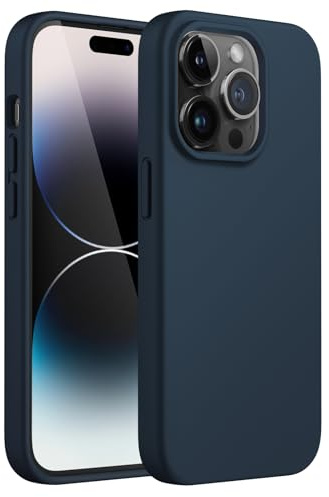 JETech Silikon Hülle für iPhone 14 Pro, Navy | Seidig Weiches Gefühl, Stoßschutz, Kratzfest, Mikrofaser-Innenfutter