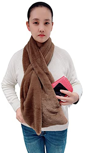 Lina & Lily Écharpe à Poche Zippée Cachée en Fausse Fourrure pour Femme Hiver