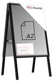 ALLboards Doppelseitige Werbetafel, Kundenstopper, Größe: A2, in einem schwarzen Aluminiumrahmen, abschließbar