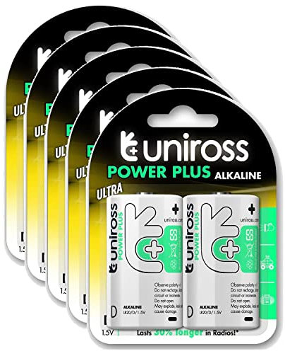 UNiROSS Pack de 5 x 2 Piles Alcalines D-LR20 Power Plus 1,5V