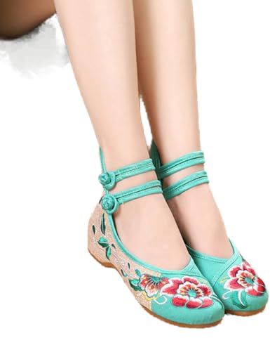 Ballerines en Toile brodées Vintage for Femmes Tissu for Dames Plus la Taille Ballerines Chinoises Confortables Broderie for Sandales d'été (Color : Green, Size : 39 EU)