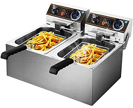 Friteuse à usage intensif, friteuses électriques professionnelles en acier inoxydable à double réservoir avec minuterie et contrôle de la température pour restaurant de cuisine à domicile