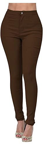 BiCophy Stretchy Jeggings for Women High Waist Tummy Control Jean Leggings with Pockets Pull-On Skinny Jeans Denim Pencil Pants Tights Fashion Fall Denim Jeggings Women Trousers(Brown,Large)
