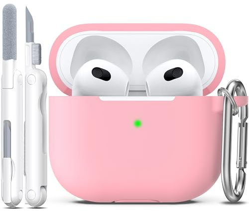 R-fun Kompatibel mit AirPods 3 Hülle 2021 Ladecase Abdeckung, Soft Silikon Schutzhülle Kompatibel mit Apple Airpod 3 Gen mit Cleaner Kit Schlüsselanhänger, Rosa