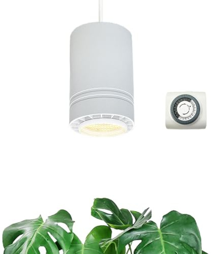 VALIKIY Hanging Grow Light 40W Large, Full Spectrum Warm White Color Plant Lamp, 120V Plug-in with Timer, 15FT Fabric Power Cord, Decorative Pendant Plant Light