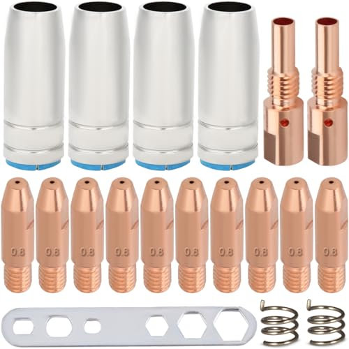EATBALE Welding Contact Tips, MB25 Nozzles Contact Tips Holders Welding Parts Accessories 0.8mm M6 Tips, Shield Cup Consumable for MB25 25AK MIG MAG Torch Gun Welding Machine (19Pcs)