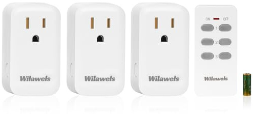 Remote Control Outlet, WILAWELS Wireless Remote Light Switch, Expandable Electrical Outlet Switch for Lamp, Light, Fan, Appliance, 100ft RF Range, FCC Listed, 1 Remote + 3 Outlets W02RC1306