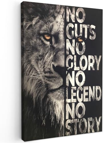MuchoWow© Stampa Foto 80x120 cm Quadro Moderno Quadri Moderni Soggiorno Con Cornice Stampe Da Parete Camera Da Letto Matrimoniale Decorazione CanvasLeone - Nero - Citazione - Animali