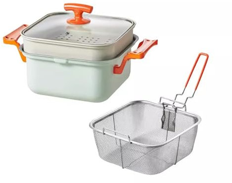 Freidora, Freidora Tempura, Vaporizador Doméstico con Separación de Agua y Aceite, Sartén de Aluminio Antiadherente de Piedra Médica, Gran Capacidad