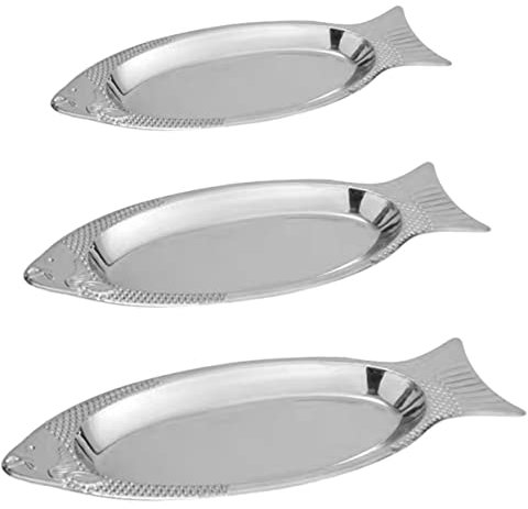PRETYZOOM 3st Fischplatte Snack-serviergeschirr Serviertablett Aus Edelstahl Dekorative Platten Desserttablett Fischtablett Dessertschalen Käseplatten 35 c Teller Ablagefach Rostfreier Stahl
