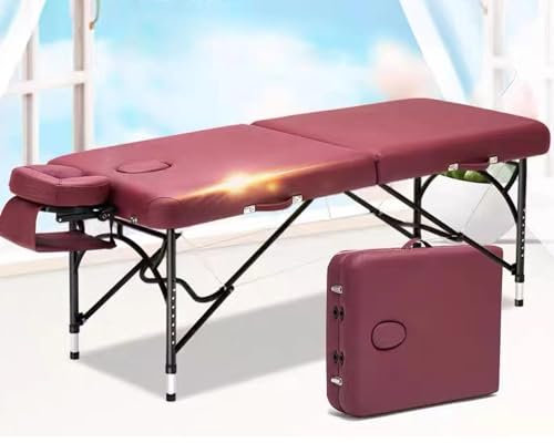 WQZStar Massageliege, professionelles tragbares Wimpernbett, 2 klappbare, leichte Massagebetten, Aluminiumrahmen, höhenverstellbar, Gesichtswiege (rot) (rot)