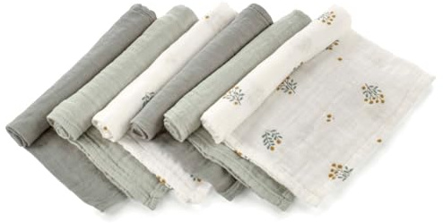 Jané Pack 6 Muselinas Bebé 35x35 cm, Algodón y Bambú Natural, Multiusos Lactancia, Antiácaros, Ecológicas, Verde