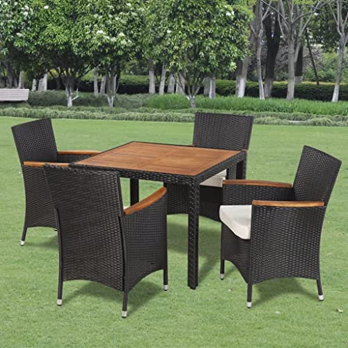 Willood 5-TLG. Garten-Essgruppe mit Auflagen Poly Rattan Sitzgruppe Gartenmöbel Sitzgarnitur Schwarz