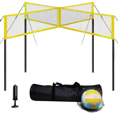 VICHTOP 4 Square Volleyball Game Set - 4 Way Cross Net for Backyard & Beach, Portable Outdoor Volleyball Badminton Combo Net, 4 Person Four Square Volleyball Net with Carrying Bag