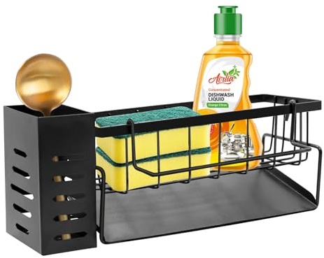 NVGFTG Spülbecken Organizer Spülschwammhalter Waschbecken Organizer Küche | Schwammhalter Spülbecken Küchen Organizer Spüle mit Spültuchhalter und Aufbewahrungsbox für Organisation Küche Bad