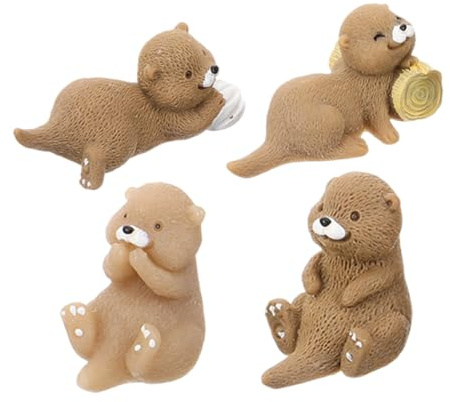 FOYTOKI Figurines De Loutres Miniatures en Résine, 4 Pièces, Micro-Paysage d'animaux, Décoration Jardin Féerique, Accessoires pour Étudiants, Ornements Multifonctions pour Plantes D'intérieur